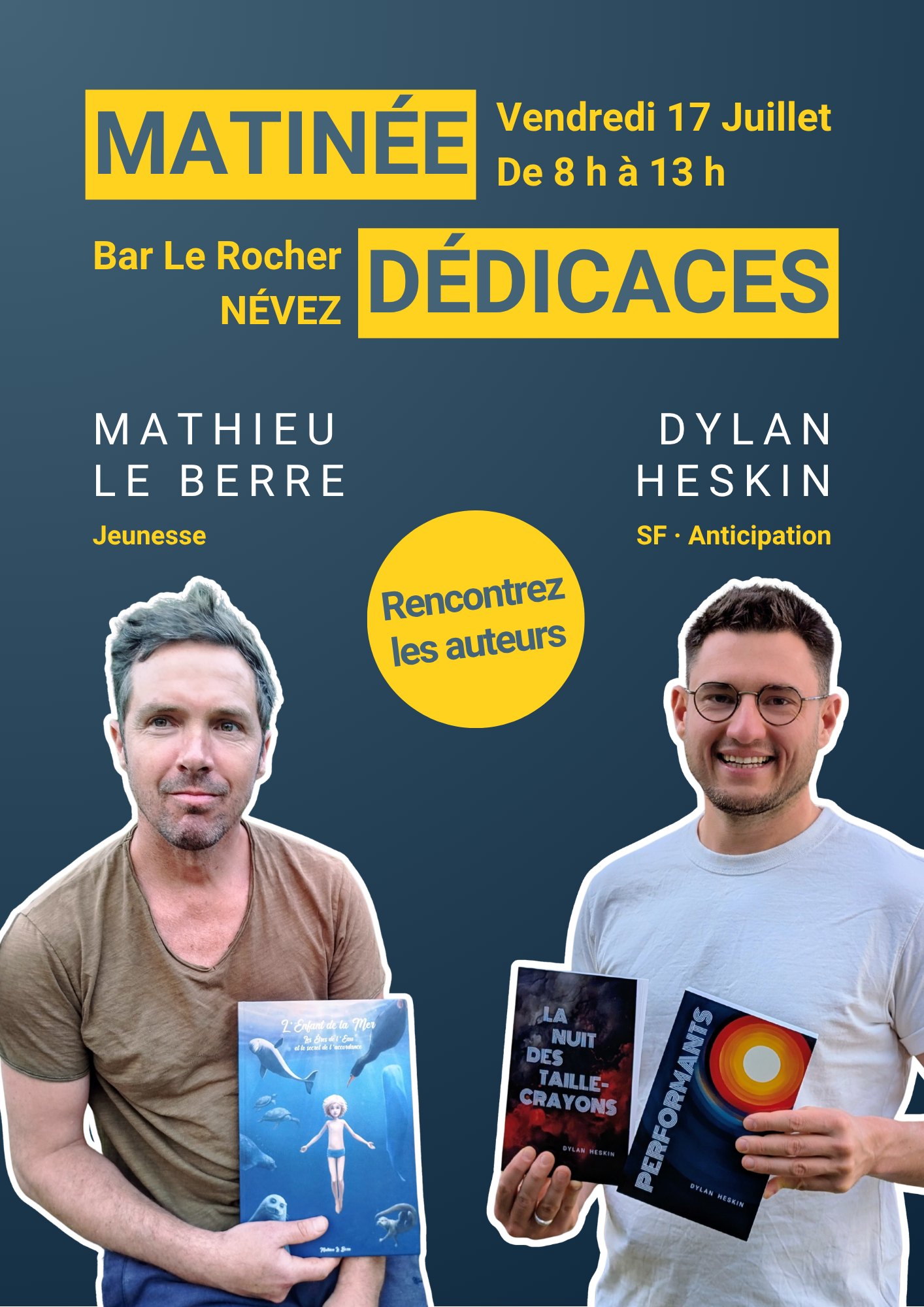 Dylan Heskin et Mathieu Le Berre en dédicace au bar Le Rocher (Névez)